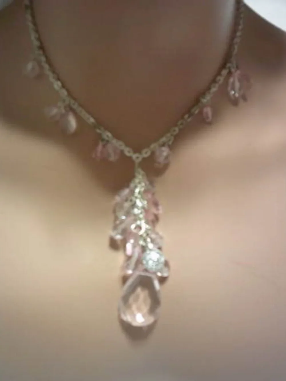 NEW PALE PINK FASHION NOVA TEARDROP DANGLE NECKLACE SILVER ADJUSTABLE CHAIN JEWE